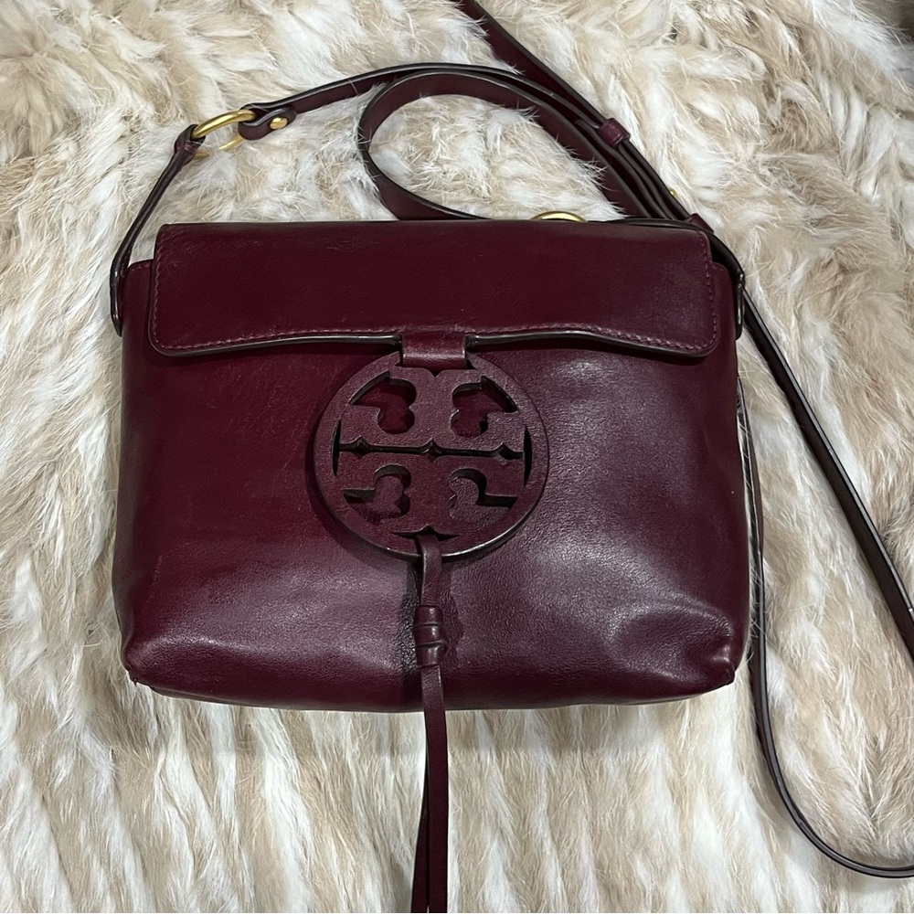 Tory Burch Miller Deep Red Leather Crossbody Port Bag